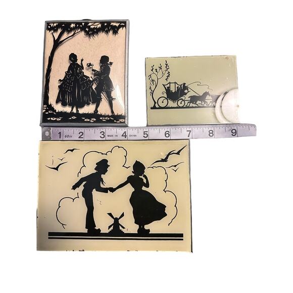 Set of 3 Vintage Glass Silhouette Pictures Decorative Collectible - Picture 3 of 3